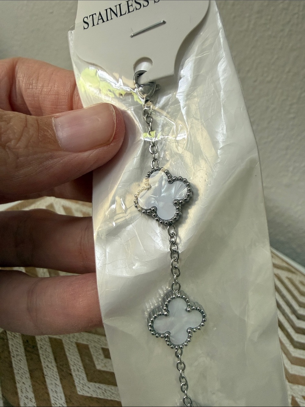 Stainless Steel White Flower Charm Bracelet - Picture 4 of 6
